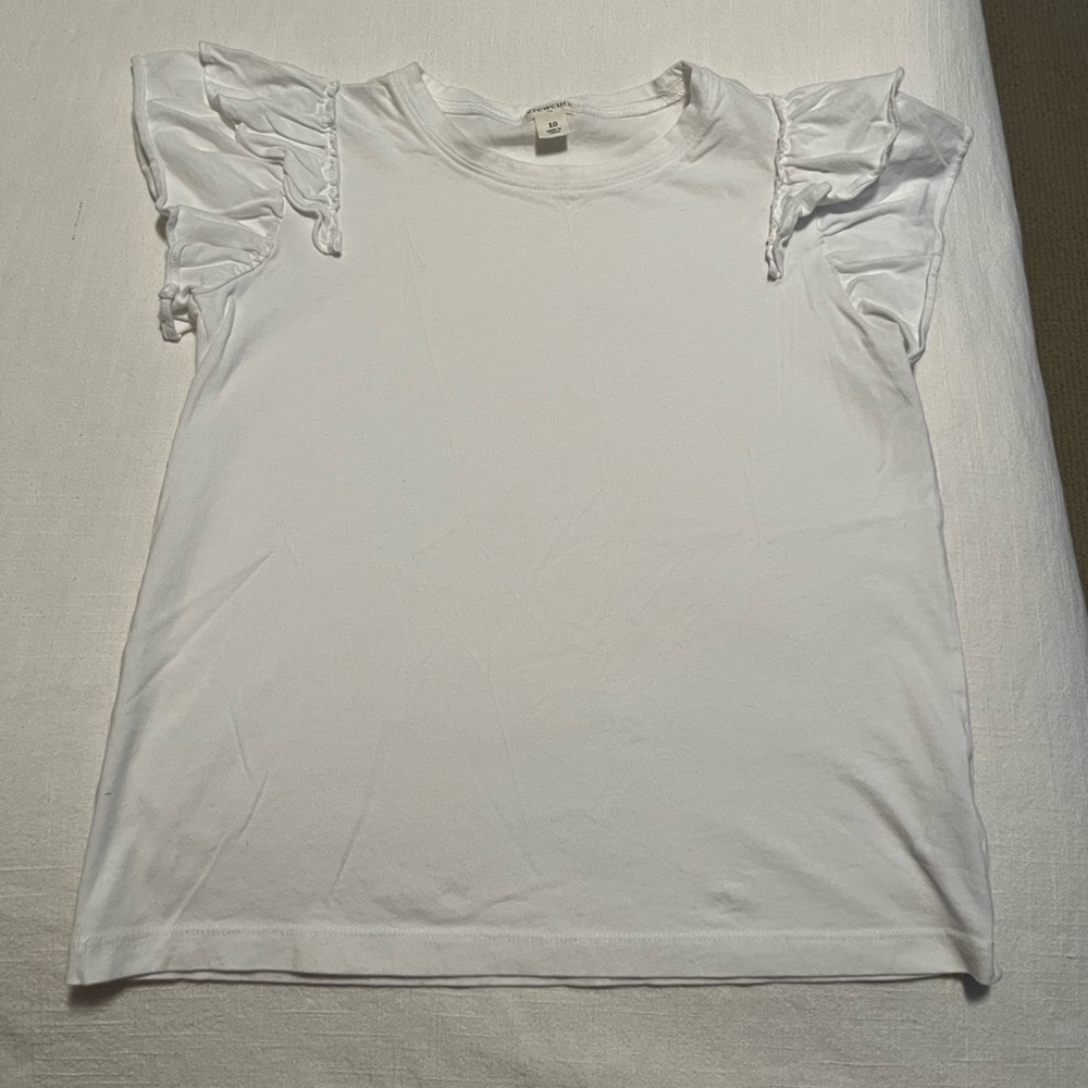 Crewcuts girls size 10 white cotton tshirt with ruffle sleeves 🐚